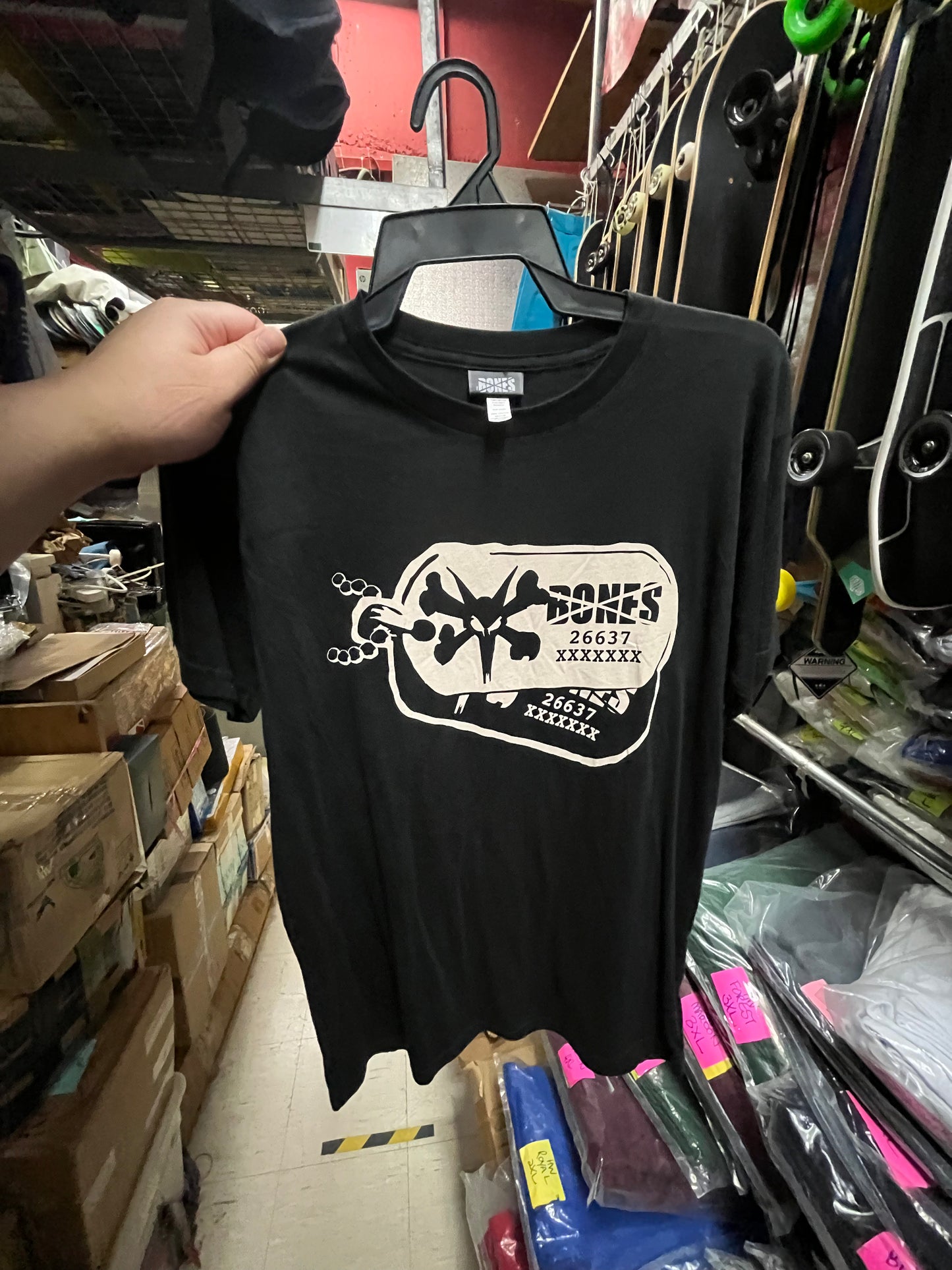 Vintage Bones Wheels Skateboard T shirt Dog tag Black