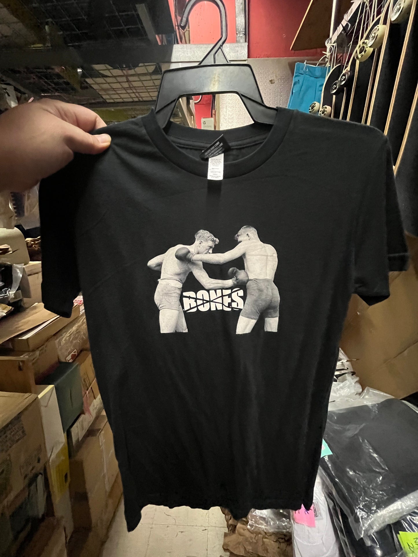 Vintage Bones Wheels Skateboard T Shirt Boxing Black