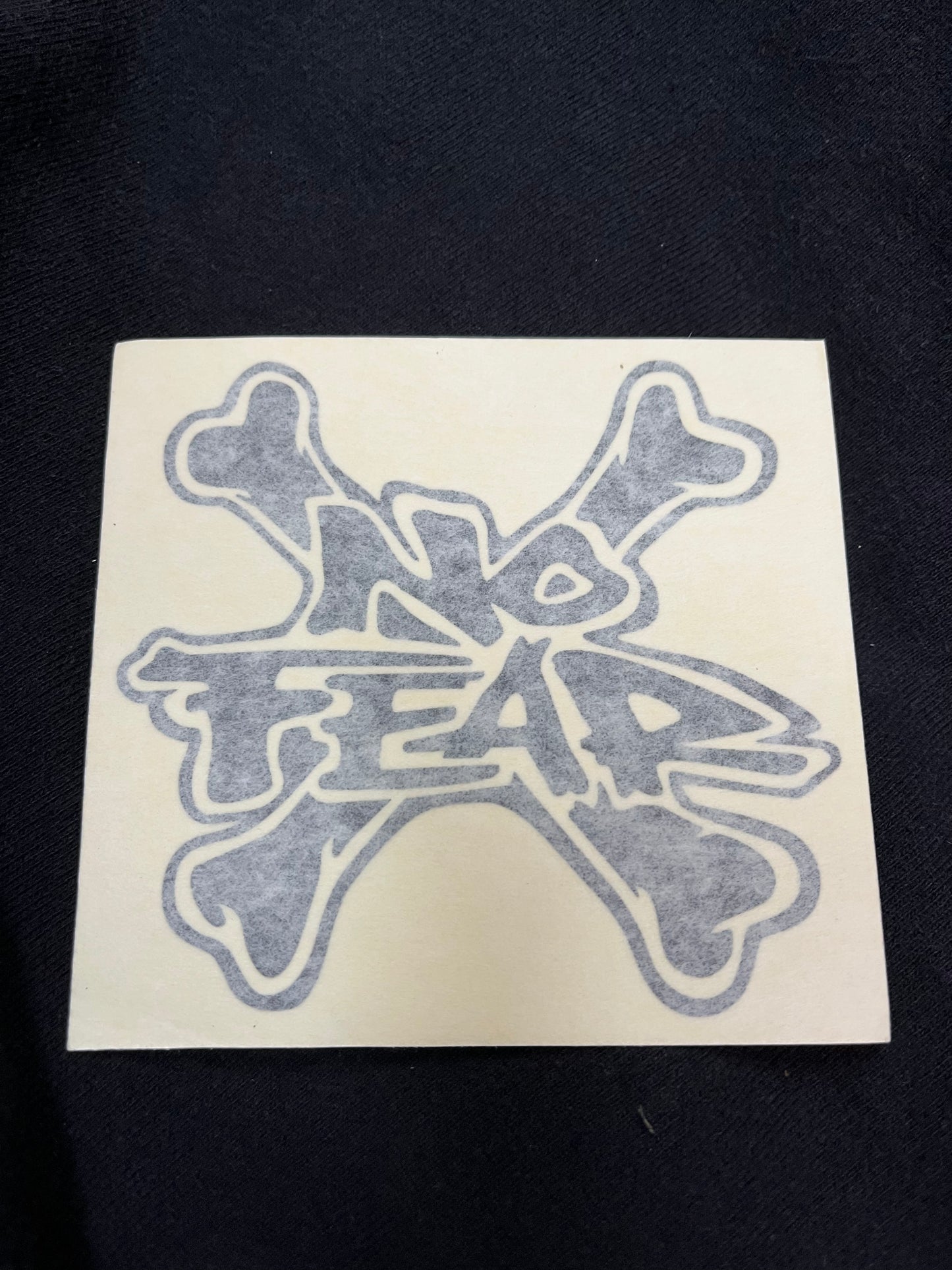 Vintage No Fear Cross Bones Die Cut Sticker White Black