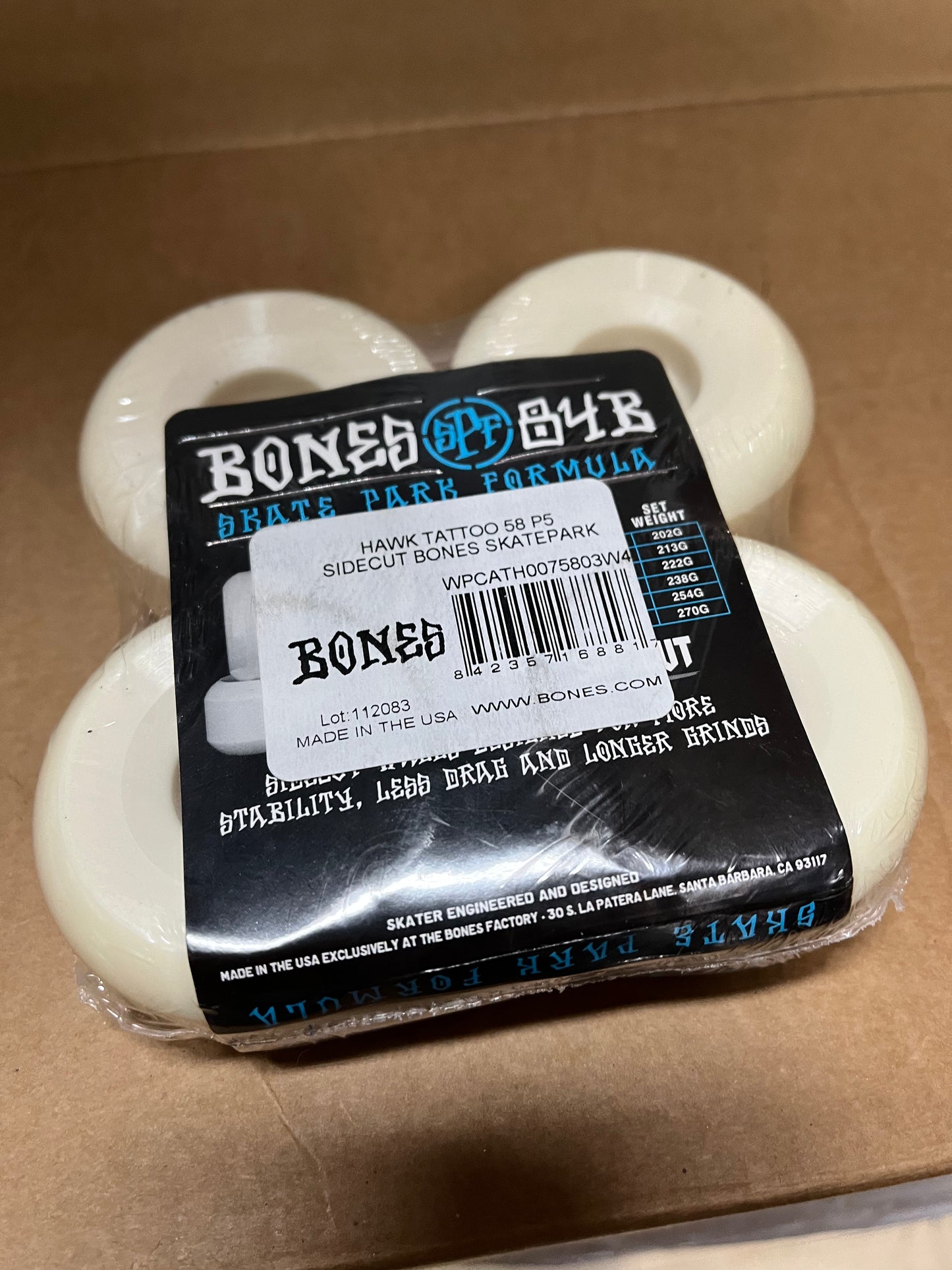Bones SPF Skateboard wheels Hawk tattoo 58mm P5 side cut 104a