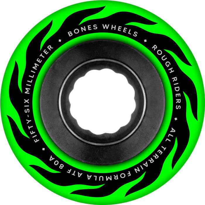 BONES WHEELS ATF Rough Rider Skateboard Wheels ETERNAL FLAME 56MM ROUGH RIDERS 80A GRN 4PK