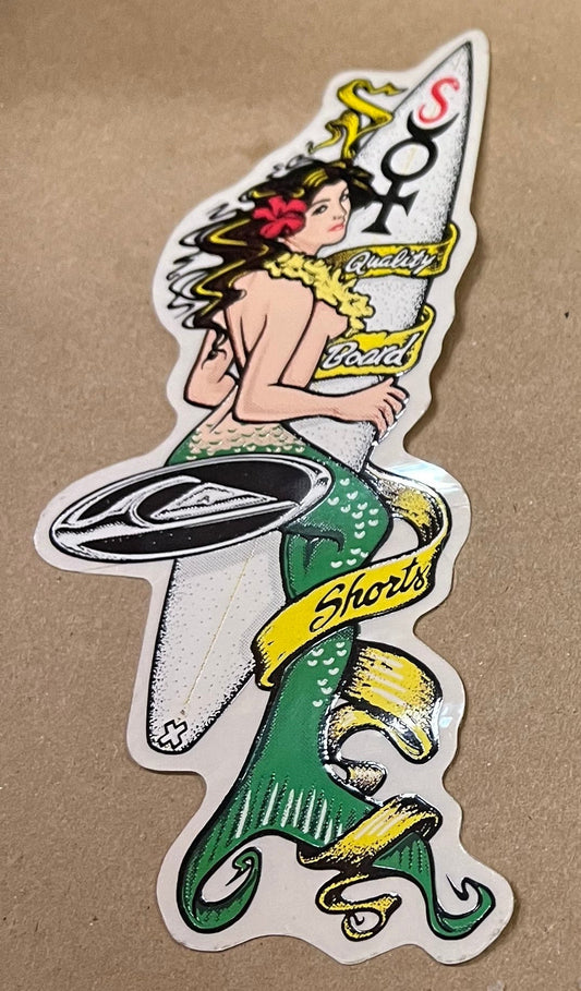 Vintage Quiksilver Sticker Mermaid Surfer