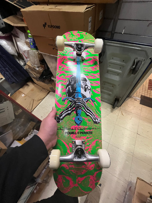Powell Peralta Complete Skateboard Skull And Sword Pink Green 8”