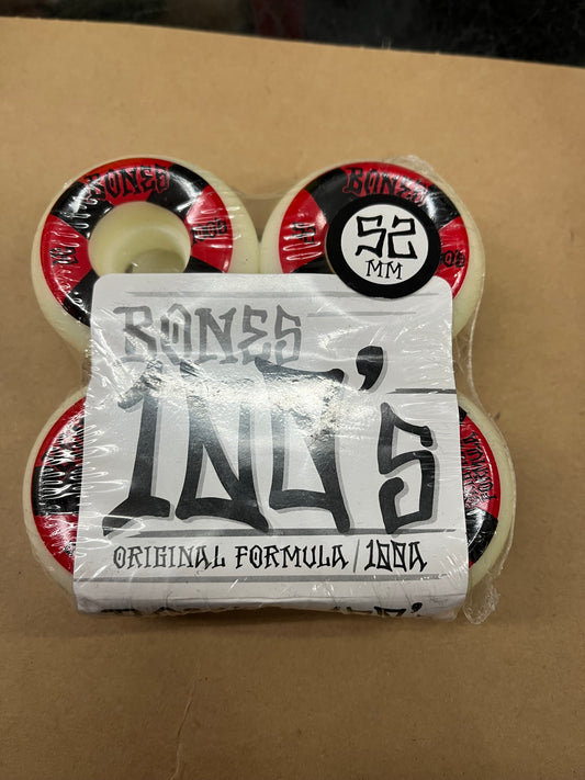 Bones 100s Skateboard Wheels 52mm white black/Red Cross