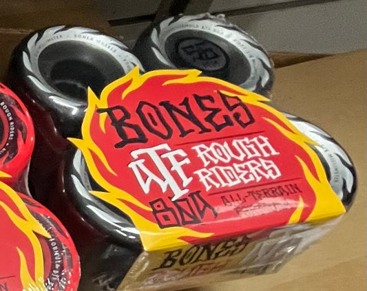 BONES WHEELS ATF Rough Rider Skateboard Wheels ETERNAL FLAME 56MM ROUGH RIDERS 80A BLACK 4PK