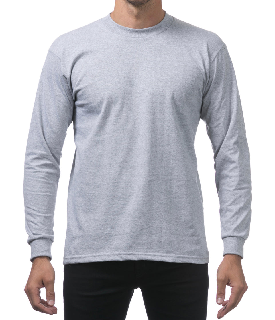 Pro Club Men’s Heavyweight Long Sleeve T Shirt Heather Grey