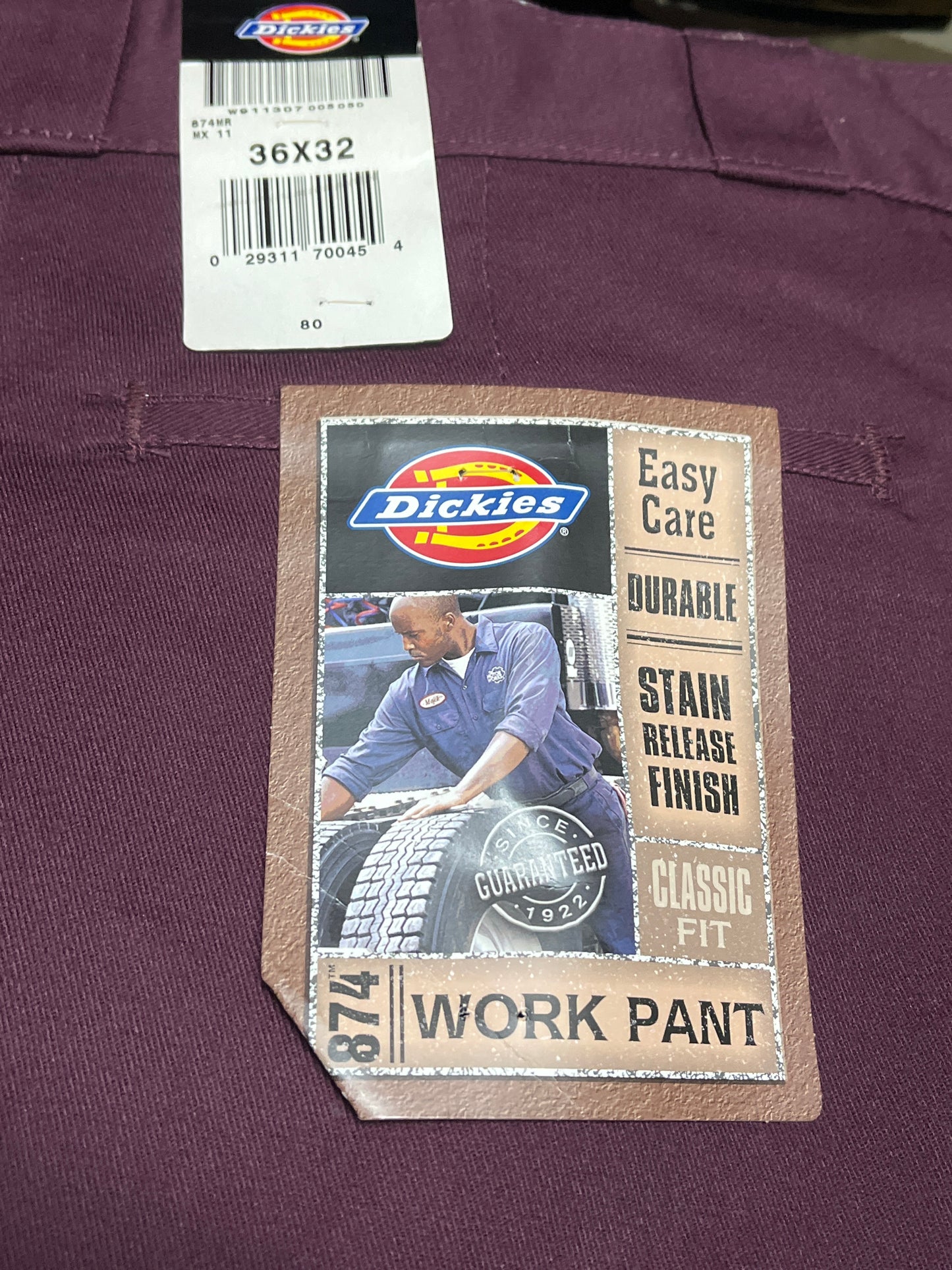 Dickies 874 Original Fit Work Pant Maroon Size 36