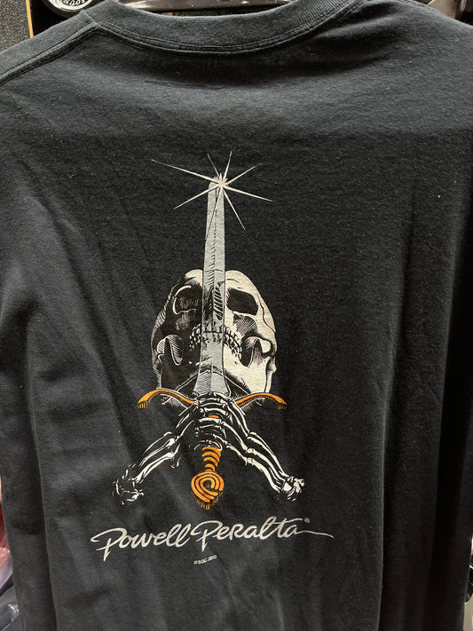 Powell Peralta Skateboard T Shirt Skull and Sword Black