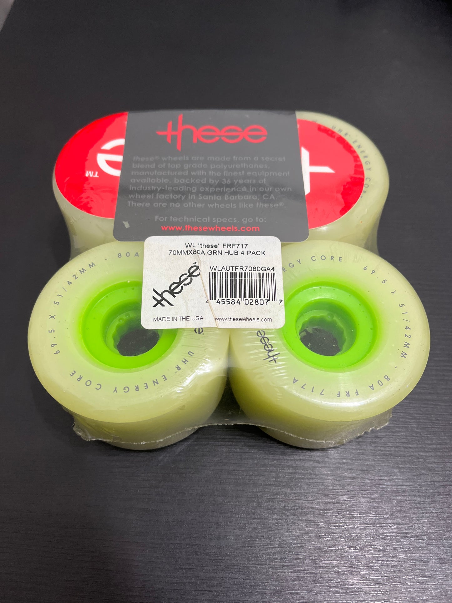 These 717 Longboard Wheels 70mm 80a Green