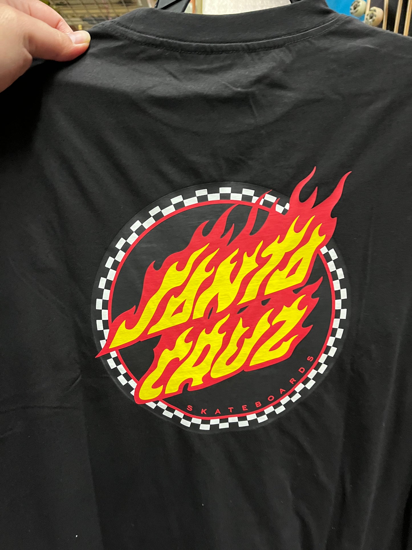 Santa Cruz Skateboard T Shirt Checker Pocket Flame Dot Black