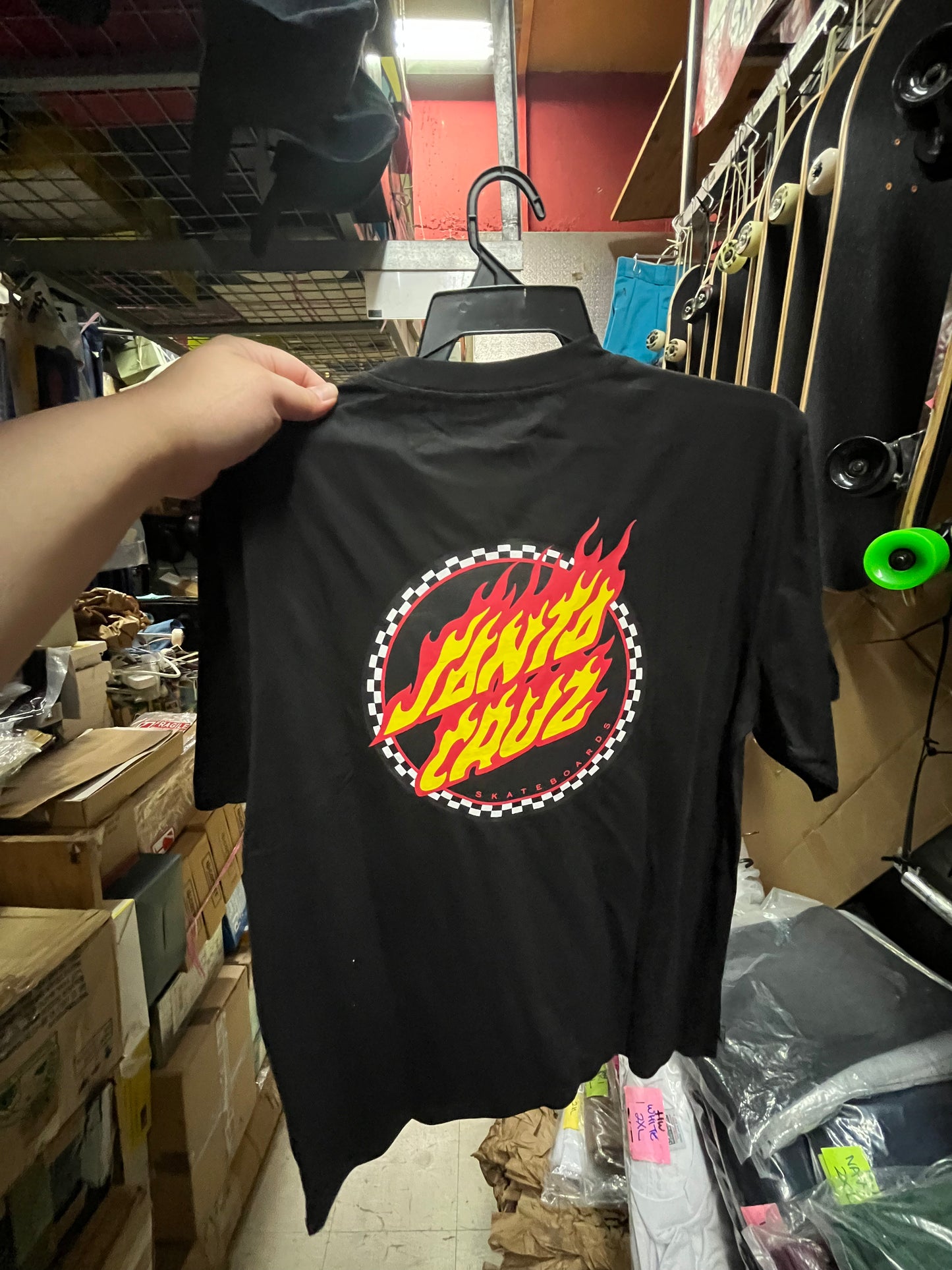 Santa Cruz Skateboard T Shirt Checker Pocket Flame Dot Black