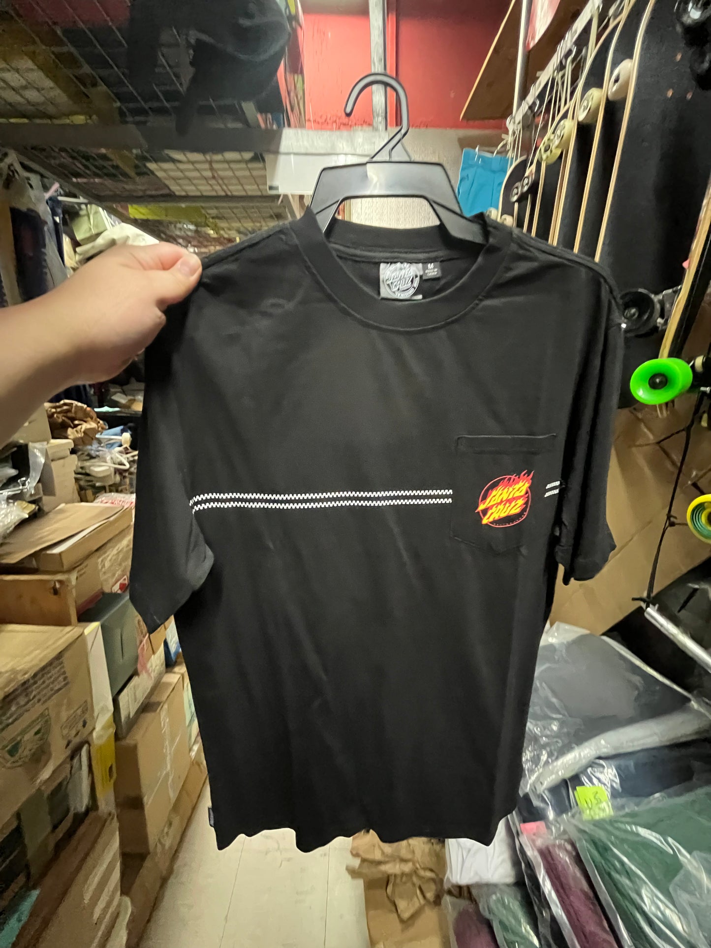 Santa Cruz Skateboard T Shirt Checker Pocket Flame Dot Black