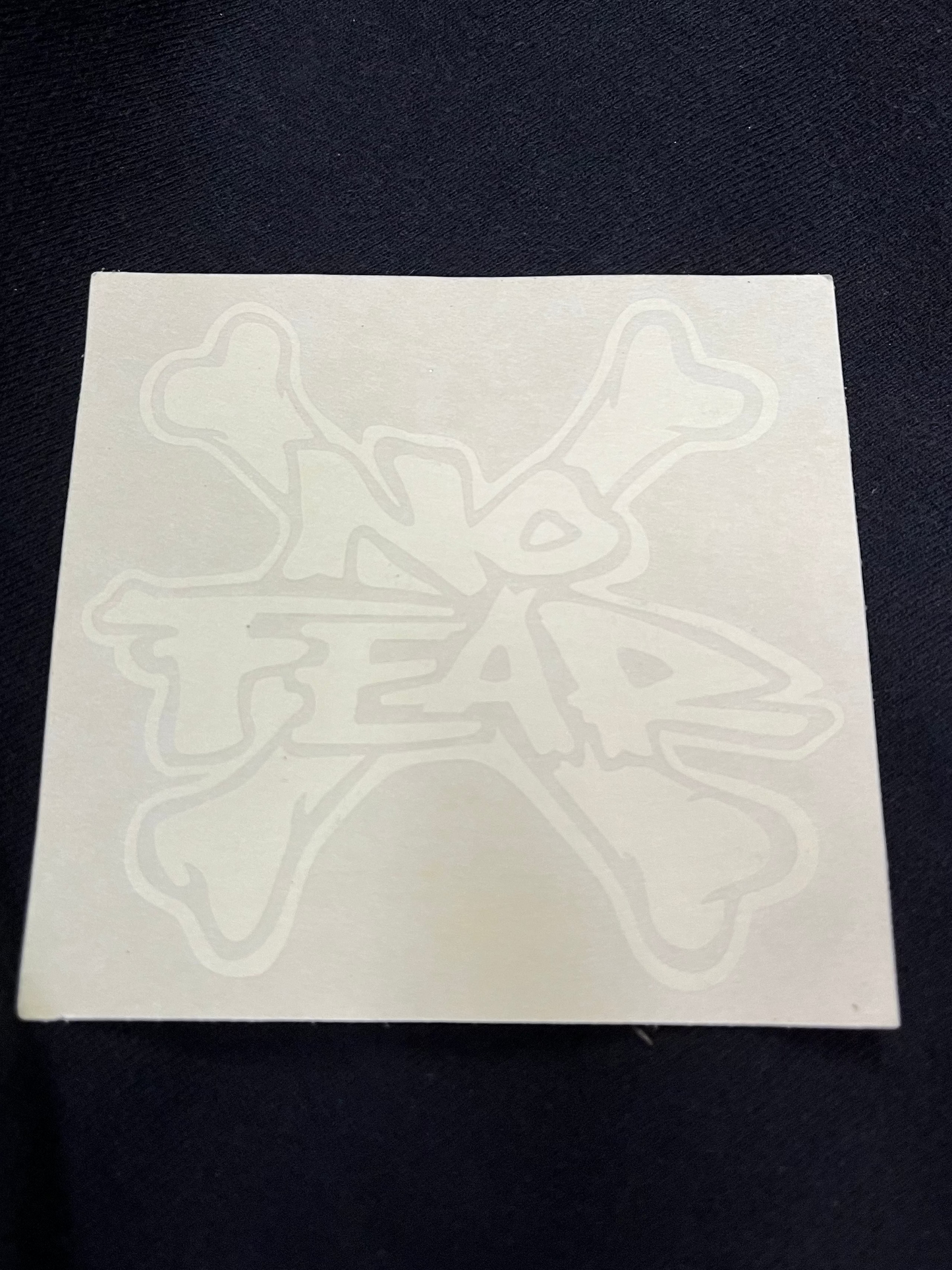 Vintage No Fear Cross Bones Die Cut Sticker White Black