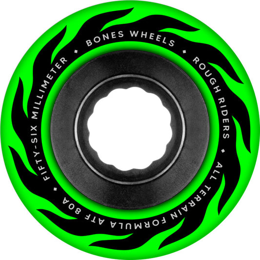 BONES WHEELS ATF Rough Rider Skateboard Wheels ETERNAL FLAME 56MM ROUGH RIDERS 80A GRN 4PK