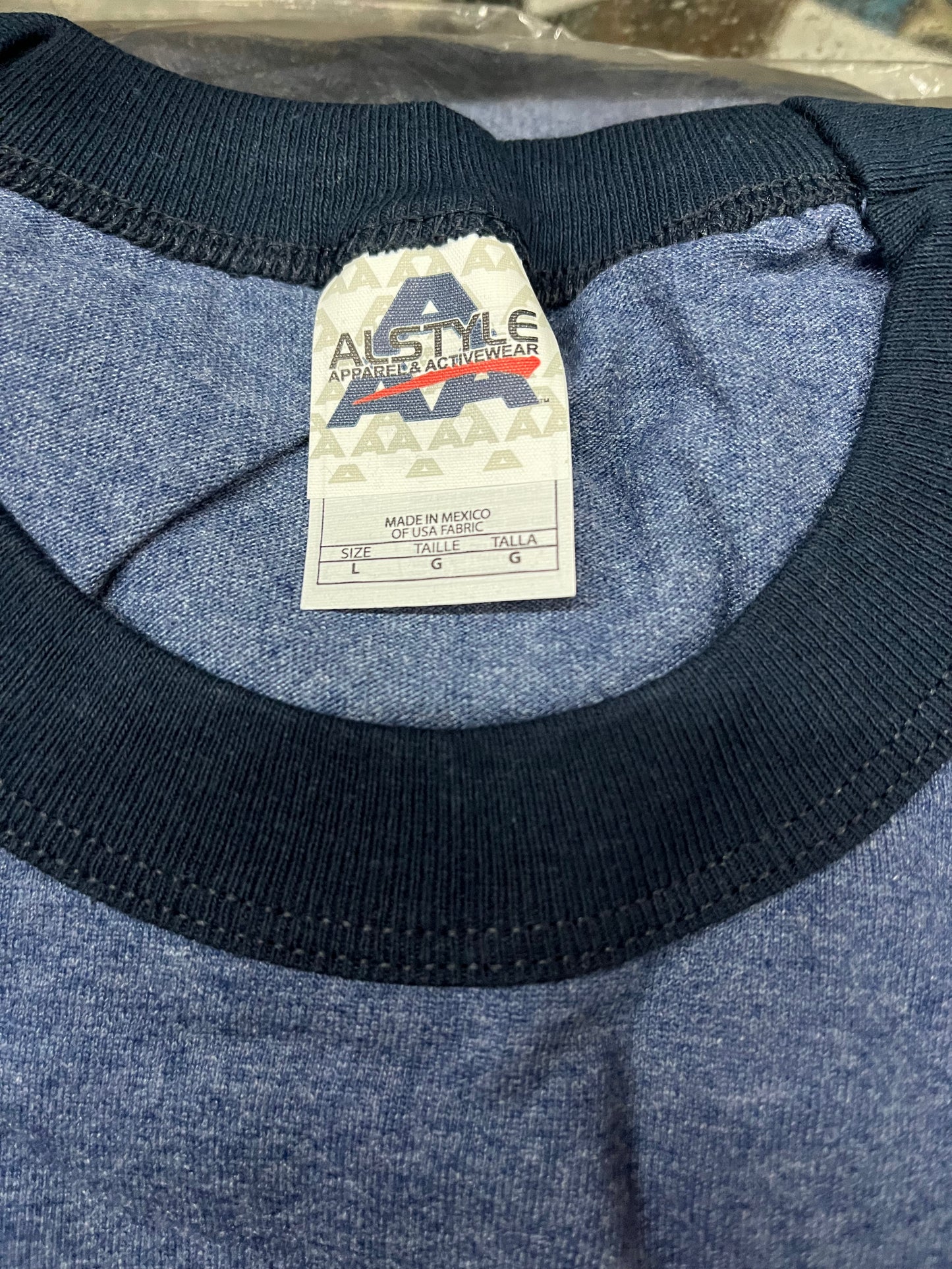 Alstyle AAA Ringer T shirt Denim Heather size Large