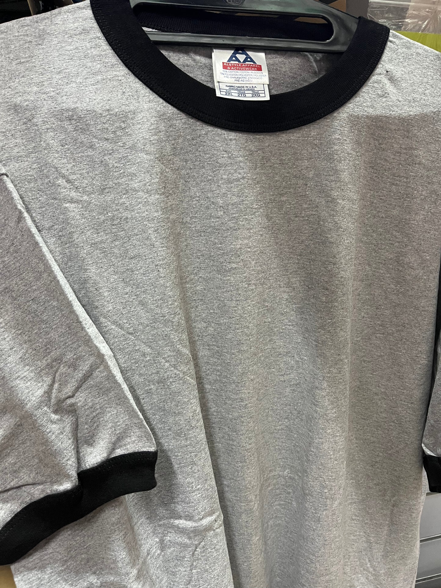 Alstyle AAA Ringer T shirt Grey/ Black size 2XL