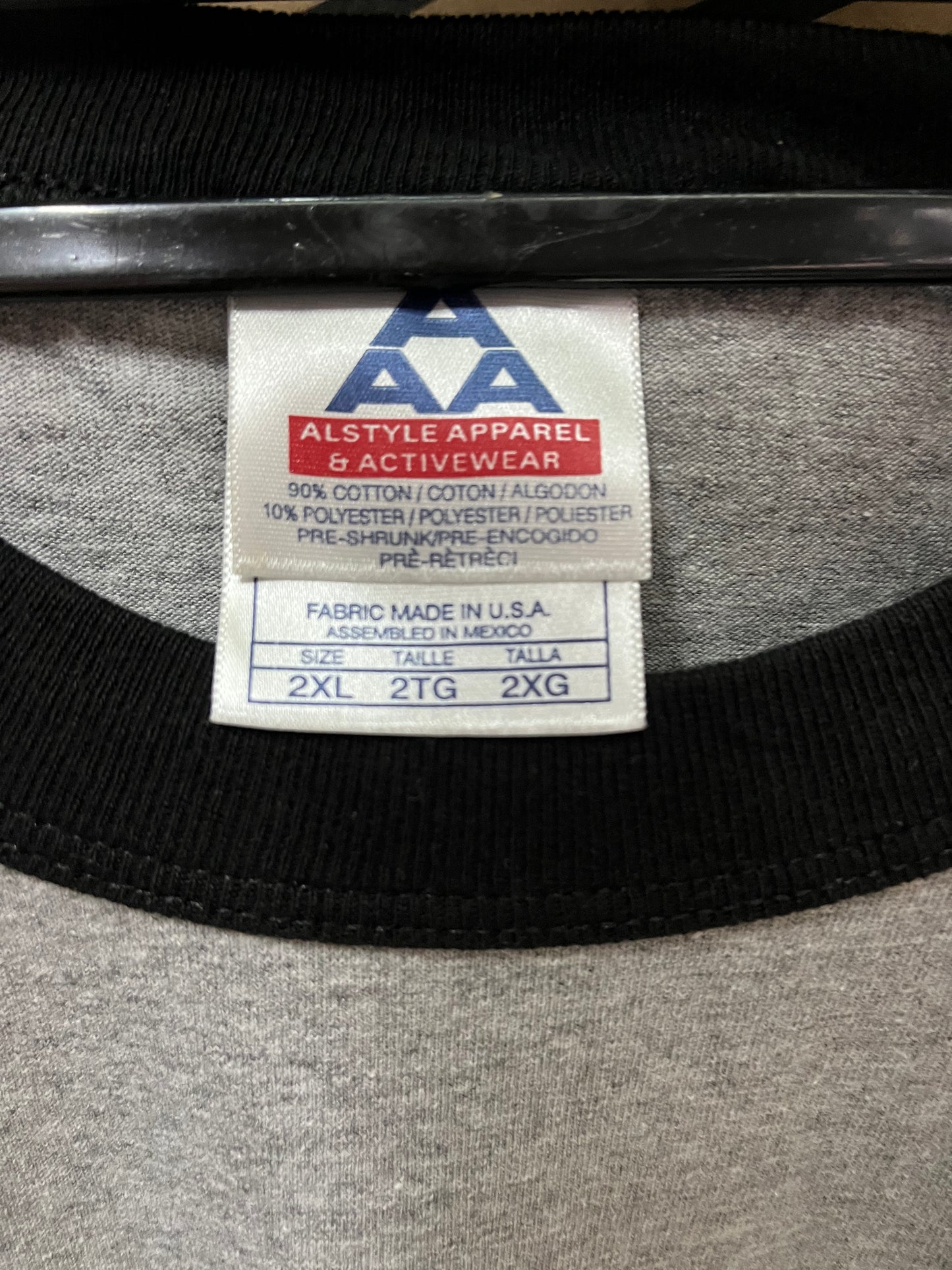 Alstyle AAA Ringer T shirt Grey/ Black size 2XL