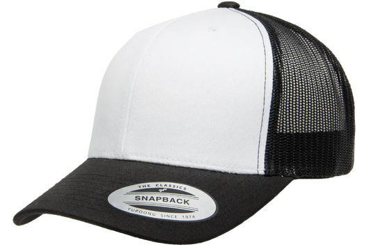 Yupong 6606W Classic Retro Trucker Cap Black with White Front Pannel