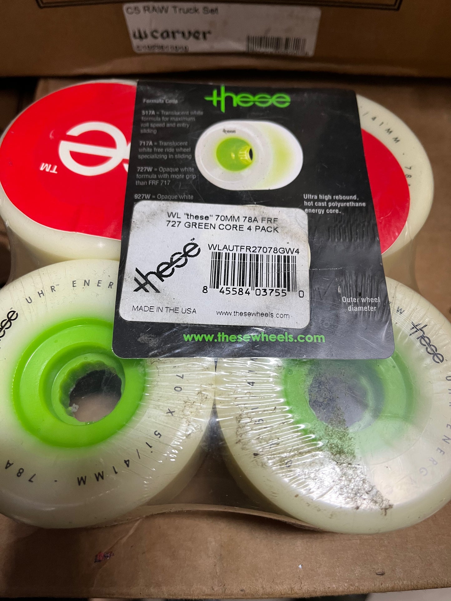 These 727 70mm 78a Green Core Longboard Wheels